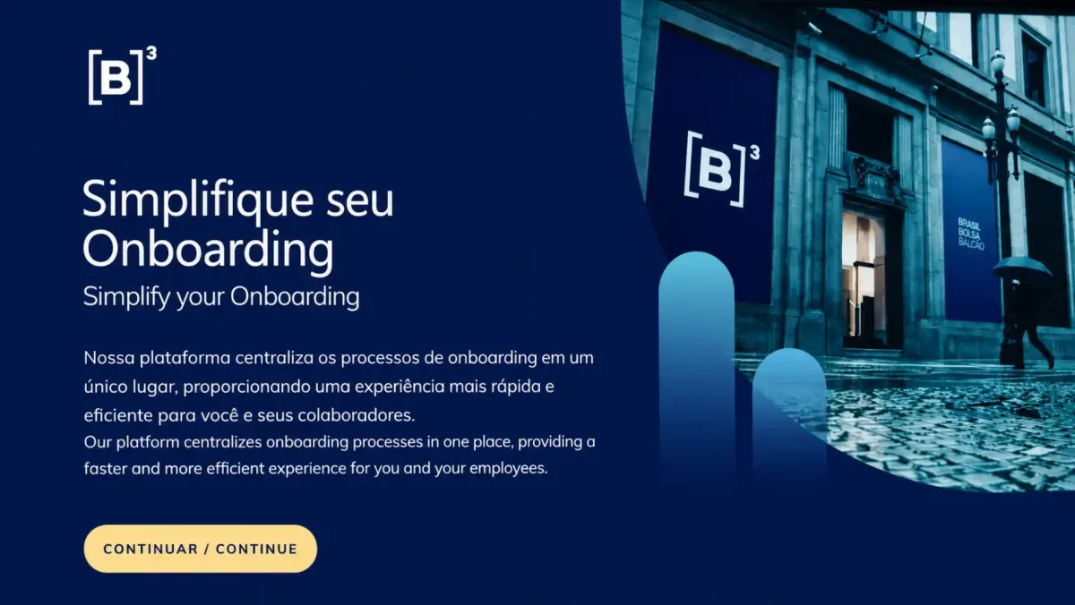 Plataforma digital de onboarding da B3 em uso